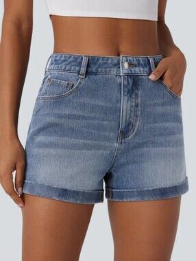 HALARA Flex Mid Rise Zipper Pockets Blue Denim Casual Shorts 3" Women's XSmall